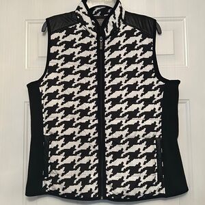 Casual Identity Houndstooth Full Zip Vest L Black Lightweight Classic Lagenlook